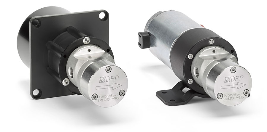 Diener Precision Pumps: two views of the gear pump of the Extreme Series used for food an beverage, sterilization and fuel.